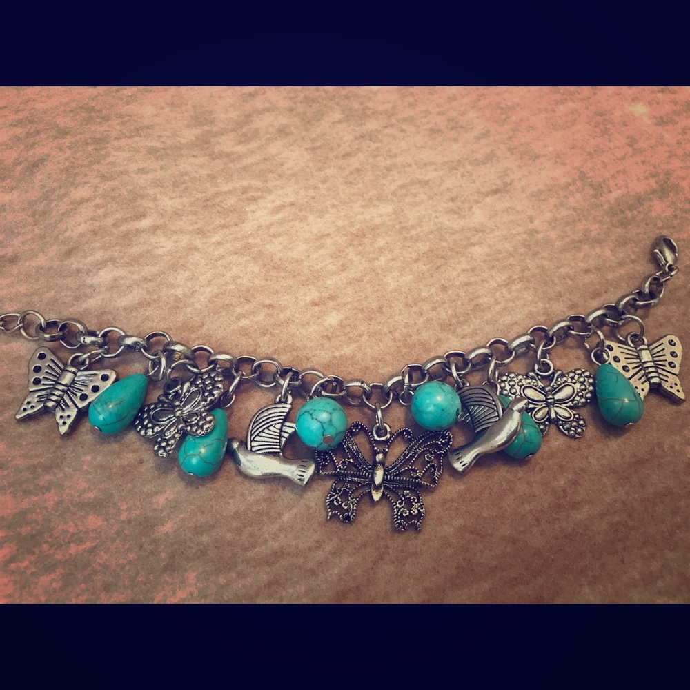 Butterfly and Bird Turquoise Bracelet